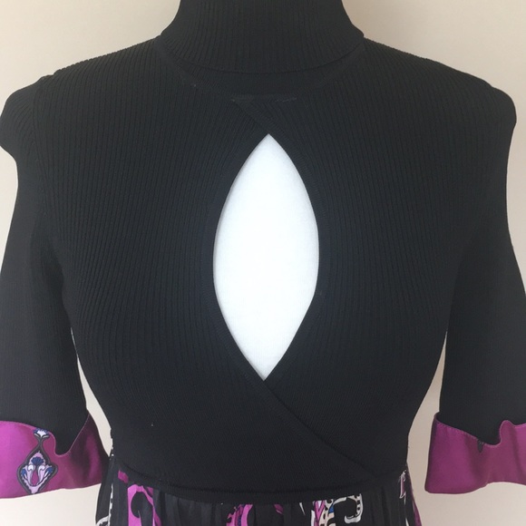 New Bebe sweater/silk turtleneck keyhole dress XS - Picture 2 of 5